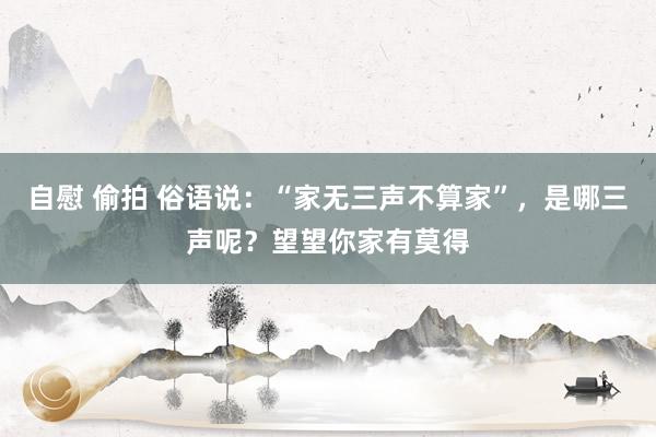 自慰 偷拍 俗语说：“家无三声不算家”，是哪三声呢？望望你家有莫得